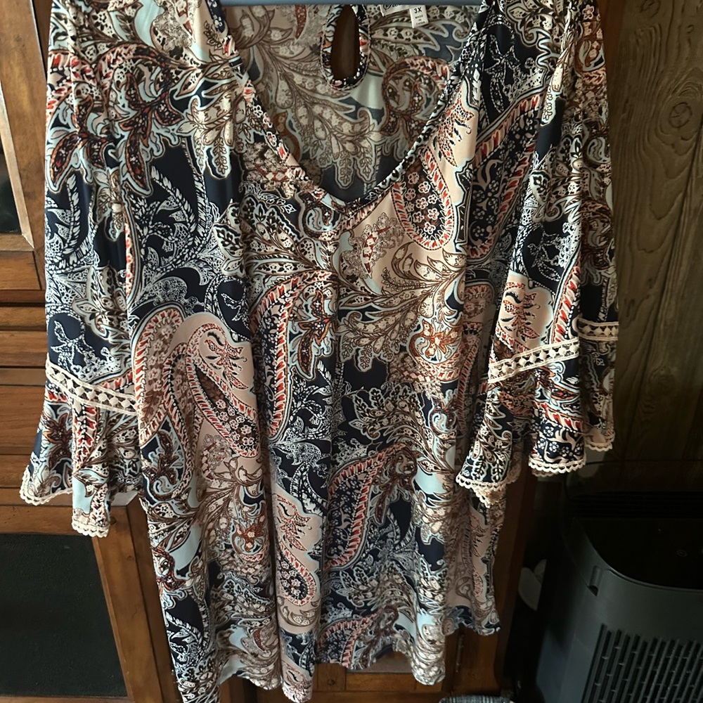 Paisley Print V-Neck Blouse